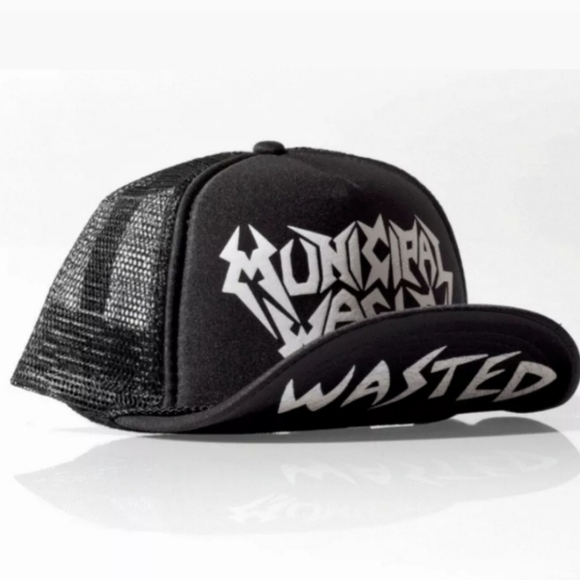 Municipal Waste Flip Bill Black Mesh Trucker Hat - Picture 1 of 3
